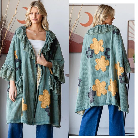 Oli & Hali Jackets & Blazers - 🍁🍂Oli & Hali LAST ONE! FLOWER PATCHWORK LACE RUFFLE DUSTER NWT Sz L